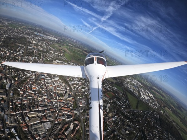 Aerial view, flight over Unna with a motor glider, city centre Unna, touring motor glider Hoffmann