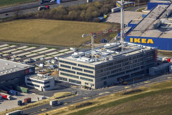 Aerial view, new Woolworth headquarters and logistics centre, Unna Kamen industrial estate, Unna,