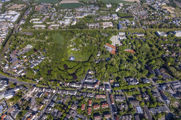 Aerial view, saltworks and spa gardens Unna, Unna, Ruhr area, North Rhine-Westphalia, Germany, DE,
