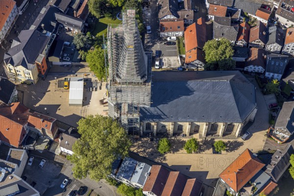Aerial view, townscape, old town, renovation protestant town church, Unna, Ruhr area, North