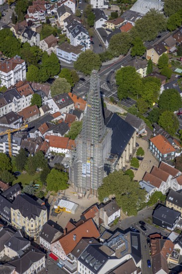 Aerial view, townscape, old town, renovation protestant town church, Unna, Ruhr area, North