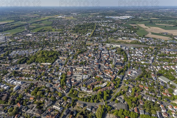 Aerial view, townscape, market place, old town, protestant town church, Unna, Ruhr area, North