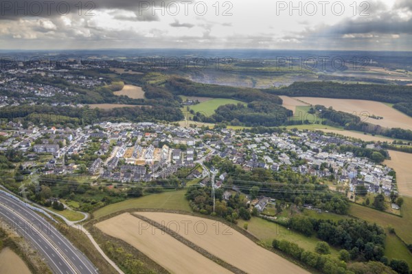 Aerial view, construction site, new building project, residential area, Obere Flandersbach, quarry