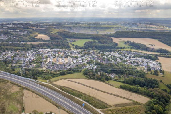 Aerial view, construction site, new building project, residential area, Obere Flandersbach, quarry