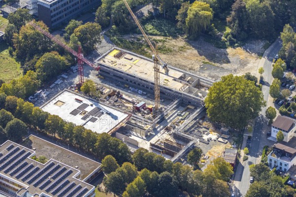 Aerial view, new construction, educational campus Unna, construction site Berliner Allee, Unna,