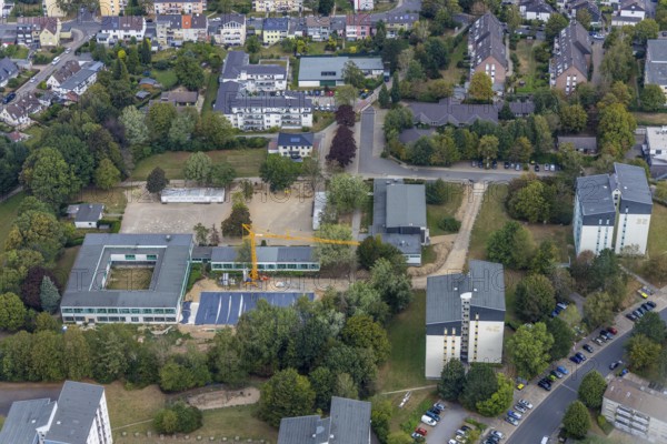 Aerial view, construction site Gerhart-Hauptmann-Schule, Städt. Community primary school,
