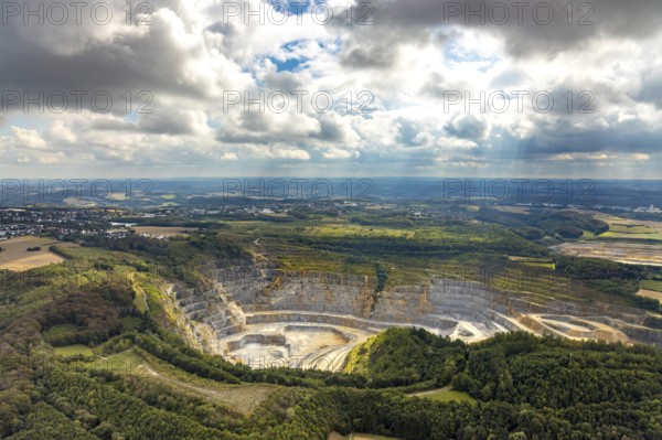 Aerial view, quarry Rützkausen, city border Velbert Wülfrath, limestone quarry, Wülfrath, Ruhr