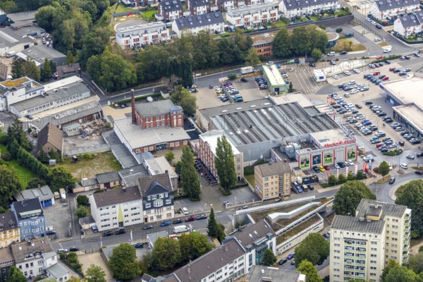 Aerial view, residential area Winkelstraße, shopping centre, upper town, Velbert, Ruhr area, North