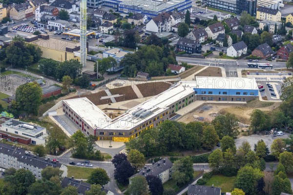 Aerial view, construction site, Kastanienallee development area, Kastanienallee primary school,