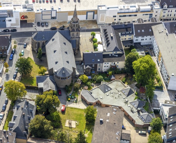Aerial view, St. Marien Kirche, Kindertagesstätte St. Marien, Velbert, Ruhr area, North