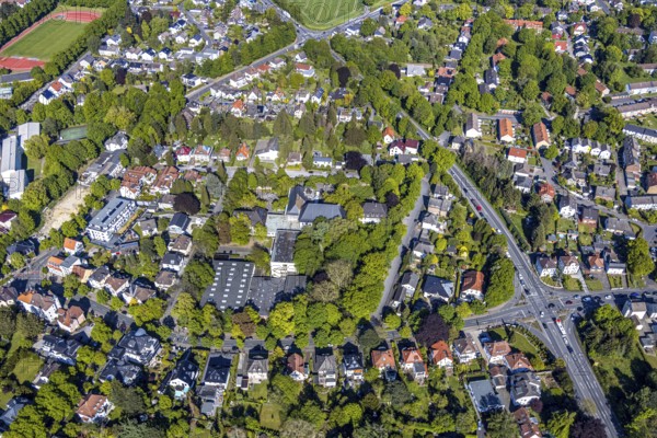 Aerial view, local view, Ernst-Barlach-Gymnasium, building area Kessebürener Weg, Unna, Ruhr area,