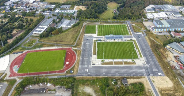 Aerial view, new Oberliga stadium, EMKA Sportzentrum Velbert, Röttgen, Velbert, Ruhr area, North