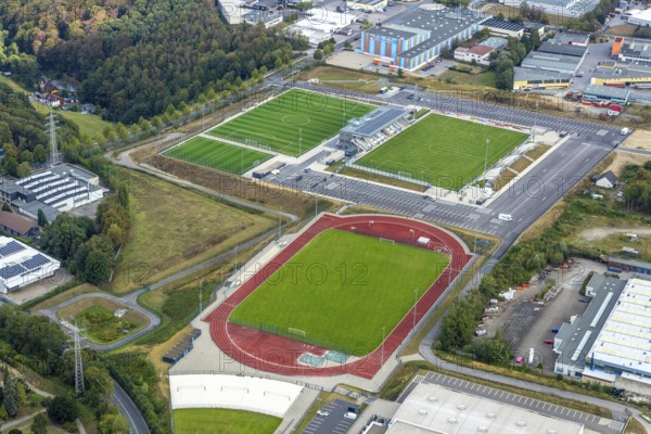 Aerial view, new Oberliga stadium, EMKA Sportzentrum Velbert, Röttgen, Velbert, Ruhr area, North
