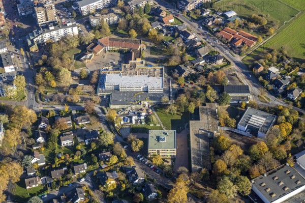 Aerial view, construction site new building Comenius comprehensive school Voerde, Voerde, Ruhr