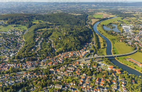 Aerial view, local view, Weser bridge, Vlotho, OWL, Ostwestfalen-Lippe, East Westphalia, North