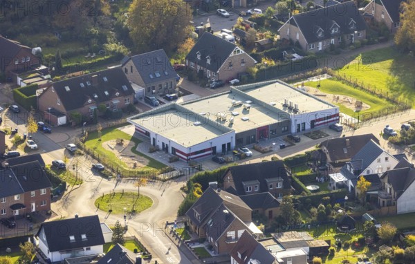 Aerial view, construction site of the new St. Antonius day-care centre, Kastanienallee, Grenzweg,