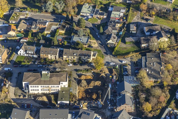 Aerial view, VHS Neukirchen-Vluyn, construction site, new building, residential area, Vluyn,