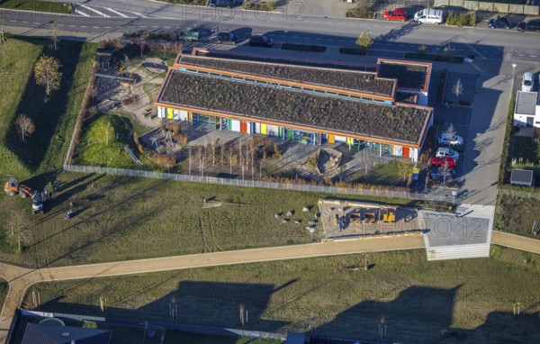 Aerial view, KiTa Sternchen Niederberg, Dicksche Heide development area, Neukirchen-Vluyn, Lower
