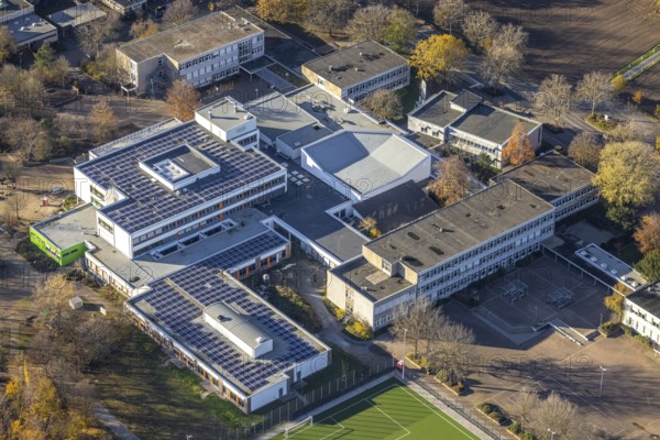 Aerial photo, school centre, Julius-Stursberg-Gymnasium, solar system, Neukirchen,
