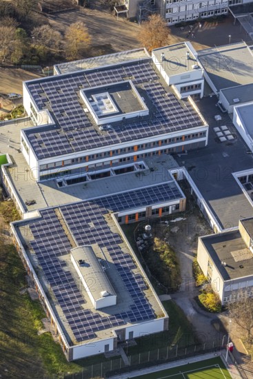 Aerial photo, school centre, Julius-Stursberg-Gymnasium, solar system, Neukirchen,