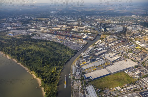 Aerial photo, harbour area, harbour facilities, Obererft, Neuss, city limits Düsseldorf, Rhineland,
