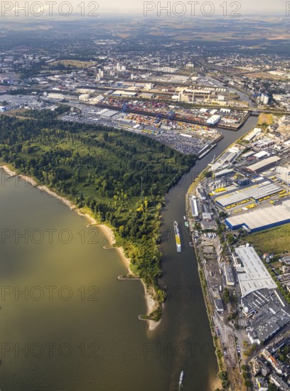 Aerial photo, harbour area, harbour facilities, Obererft, Neuss, city limits Düsseldorf, Rhineland,