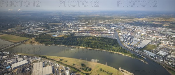Aerial photo, harbour area, harbour facilities, Obererft, Neuss, city limits Düsseldorf, Rhineland,