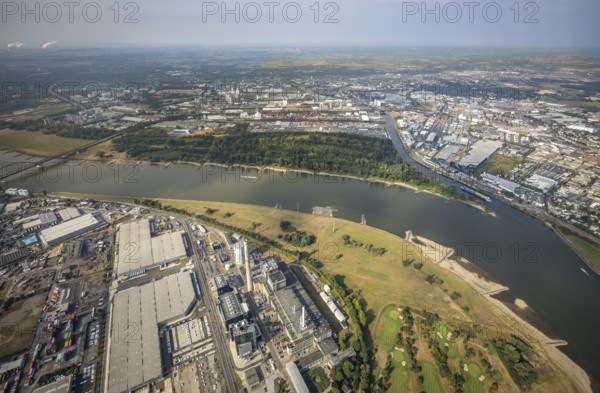 Aerial photo, harbour area, harbour facilities, Obererft, Neuss, city limits Düsseldorf, Rhineland,