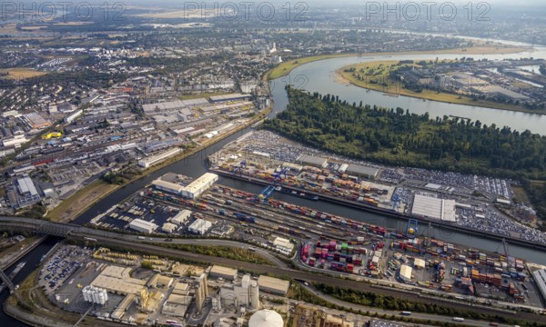 Aerial photo, harbour area, harbour facilities, Obererft, Neuss, city limits Düsseldorf, Rhineland,