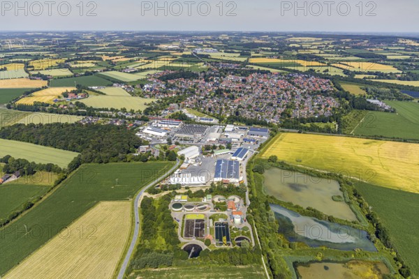 Aerial view, aerial view Appelhülsen, industrial area Industriestraße, Lippeverband Dortmund sewage