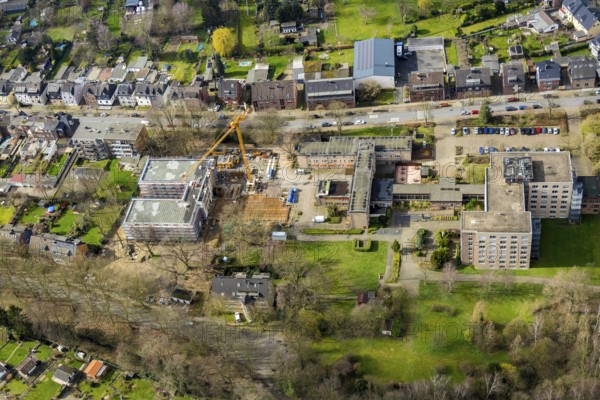 Aerial view, construction site new building Louise-Schroeder-Heim, Osterfeld, Oberhausen, Ruhr