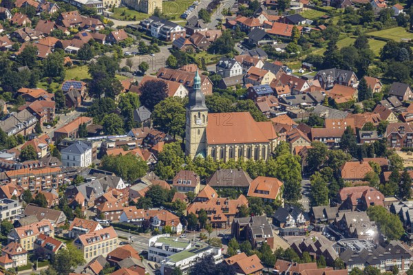 Aerial view, catholic St. Martinus collegiate church and parish church, town centre, Nottuln,