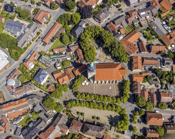 Aerial view, catholic St. Martinus collegiate church and parish church, town centre, Nottuln,