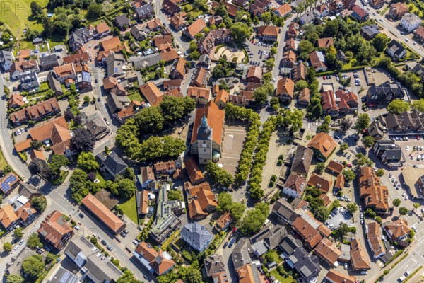 Aerial view, catholic St. Martinus collegiate church and parish church, town centre, Nottuln,