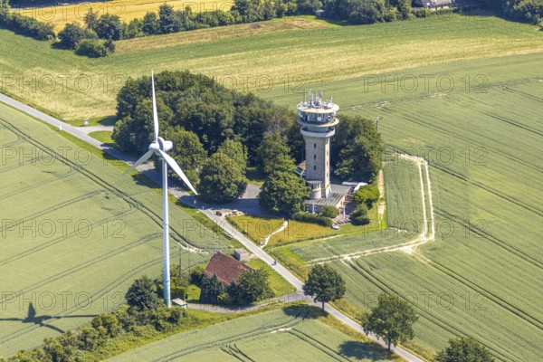 Aerial view, Baumberge, Longinusturm, Nottuln, Münsterland, North Rhine-Westphalia, Germany,