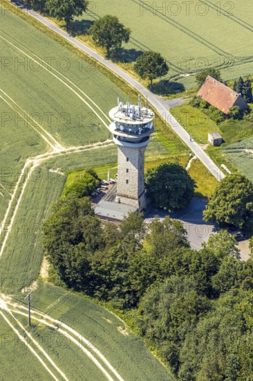 Aerial view, Baumberge, Longinusturm, Nottuln, Münsterland, North Rhine-Westphalia, Germany,
