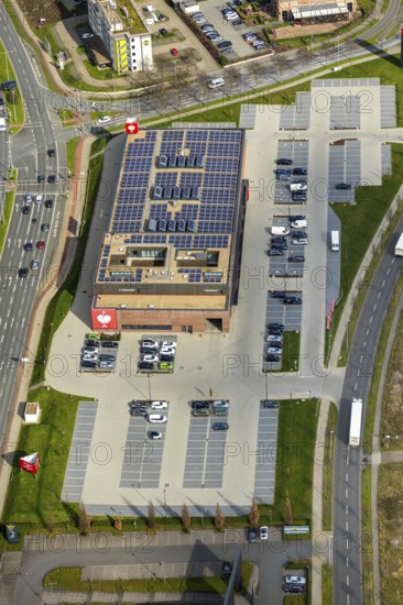 Aerial view, engelbert strauß workwearstore, Oberhausen, Ruhr area, North Rhine-Westphalia,