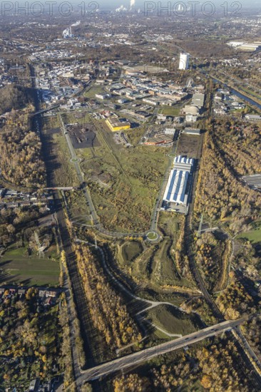 Aerial view, Neue Mitte, CentrO site, gasometer renovation measures, Poco Einrichtungsmarkt,