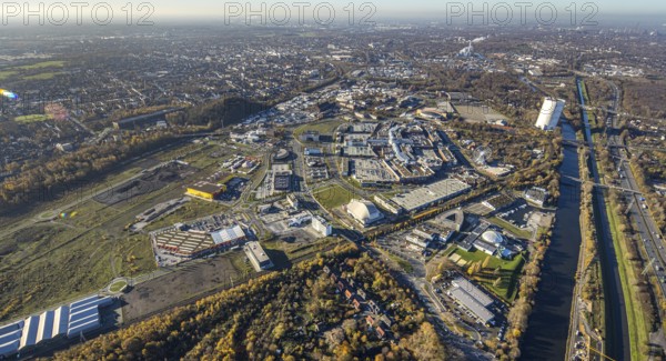 Aerial view, Neue Mitte, CentrO site, gasometer renovation measures, Poco Einrichtungsmarkt,