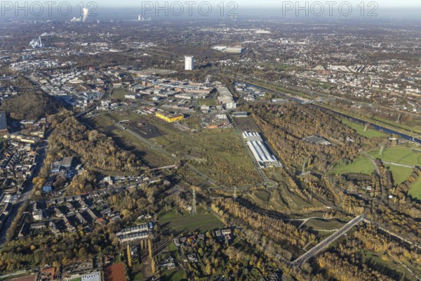 Aerial view, Neue Mitte, CentrO site, gasometer renovation measures, Poco Einrichtungsmarkt,