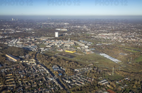 Aerial view, Neue Mitte, CentrO site, gasometer renovation measures, Poco Einrichtungsmarkt,