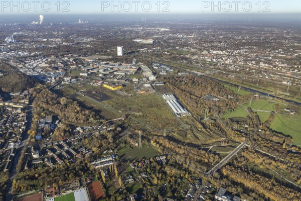 Aerial view, Neue Mitte, CentrO site, gasometer renovation measures, Poco Einrichtungsmarkt,