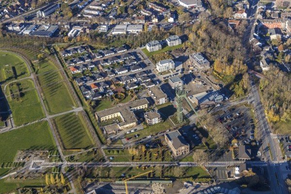 Aerial photo, winding tower Osterfeld colliery, new building, residential complex for senior