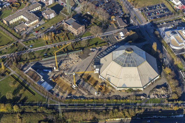 Aerial view, construction site renovation garden dome, Osterfeld, Oberhausen, Ruhr area, North
