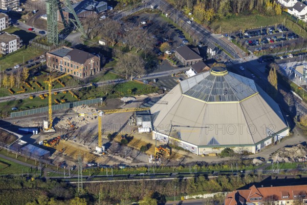 Aerial view, construction site renovation garden cathedral, Osterfeld, Oberhausen, Ruhr area, North