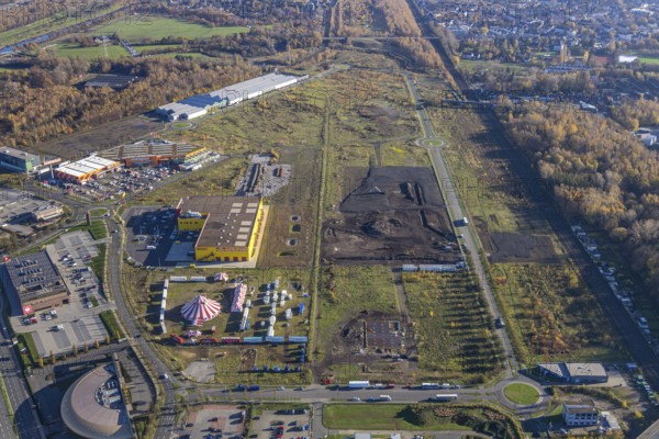 Aerial view, Landgard Cash & Carry, Hornbach Baumarkt, Poco Einrichtungsmarkt, construction site