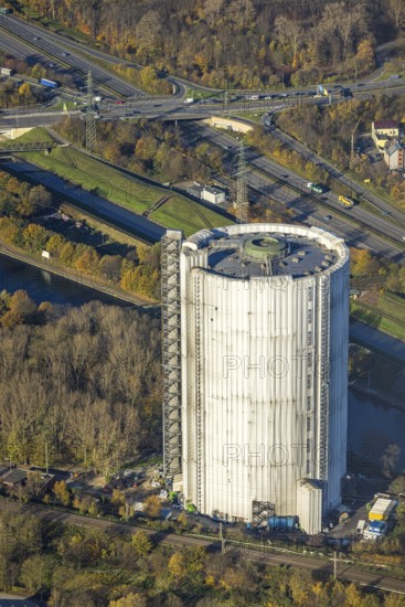 Aerial photo, gasometer renovation, covered gasometer, CentrO Ferris wheel, Buschhausen,