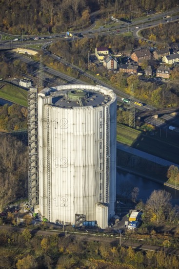 Aerial photo, gasometer renovation, covered gasometer, CentrO Ferris wheel, Buschhausen,