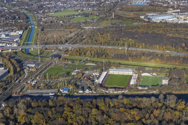 Aerial view, SC Rot-Weiß Oberhausen stadium, River Emscher, Rhine-Herne Canal, Buschhausen,