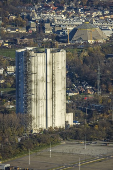 Aerial view, gasometer renovation, covered gasometer, CentrO Ferris wheel, Buschhausen, Oberhausen,